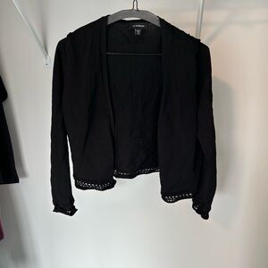 Le Chateau Black Women's Cropped Blazer with Lace Trim